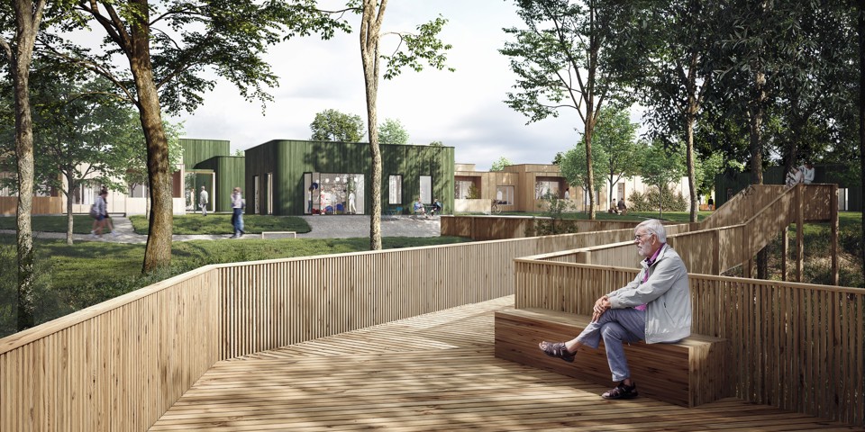 Nærbillede af den nye bro og en af de bænke, som kommer til at stå på den, og hvor man kan tage et hvil eller have en hyggelig stund.