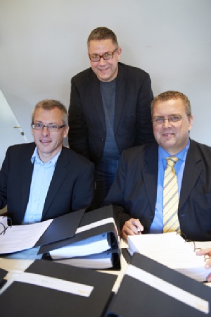 Fra venstre ses: Administrerende direktør på  Sygehus Lillebælt, Niels Nørgaard Pedersen,  direktør i Logica, Martin Petersen og  it-direktør i Region Sjælland, Michael S. Hansen.