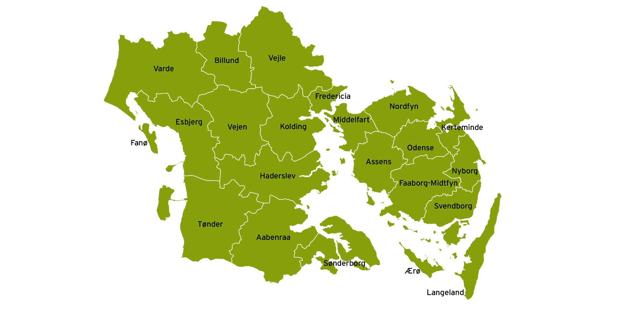 Kort over Region Syddanmark inkl. kommuner 