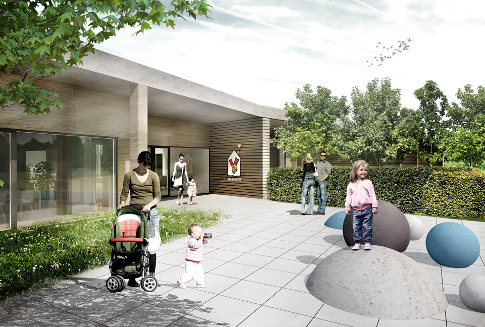 Indgangsparti af Ronald Mcdonald huset ved det nye OUH i Region Syddanmark