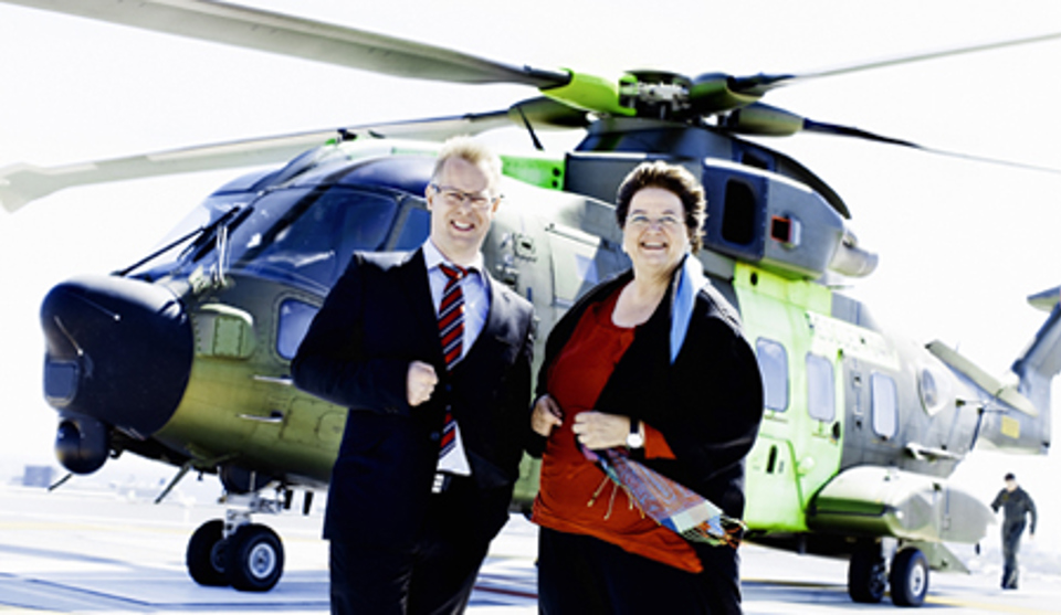 Regionrådsformændene Carl Holst og Vibeke Storm på toppen af Rigshospitalet, hvor de syddanske patienter fremover skal behandles. Foto: Claus Boesen.