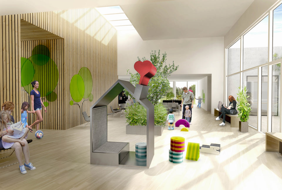 Ankomstrum for Ronald Mcdonald huset ved det nye OUH i Region Syddanmark