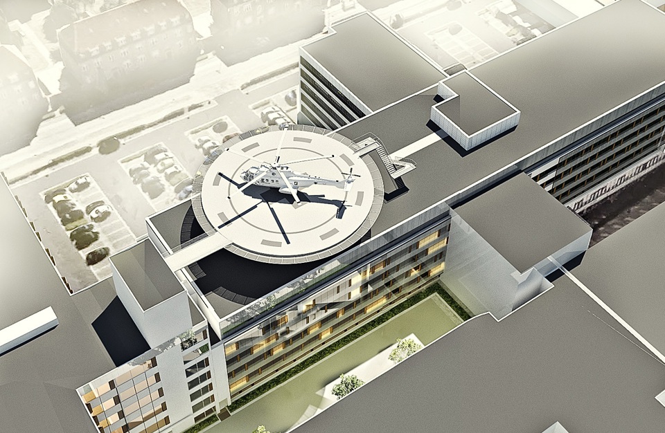 Tegning af forslag til helikopterlandingsplads på sygehuset i Esbjerg