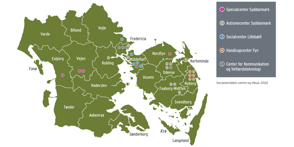 Grafisk overblik over socialområdets centre 