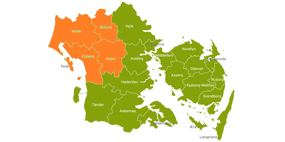 Kort over Sundhedsklynge Sydvestjysk