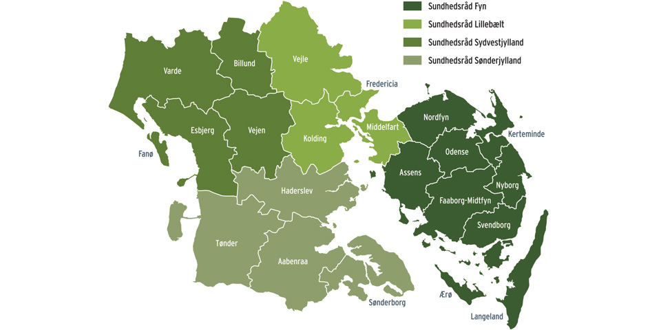 Kort over de 4 syddanske sundhedsråd