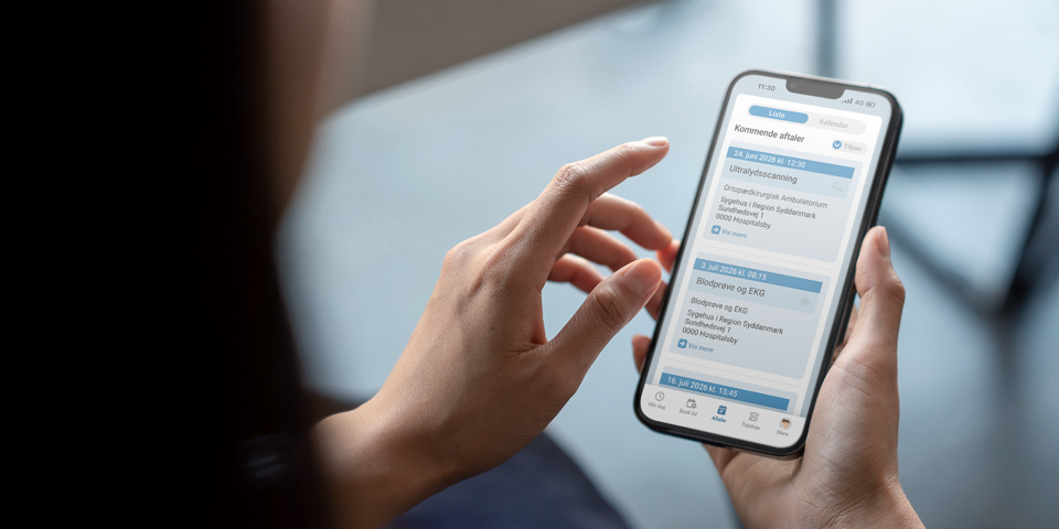 Visning af den nye app MineAftaler på mobiltelefon
