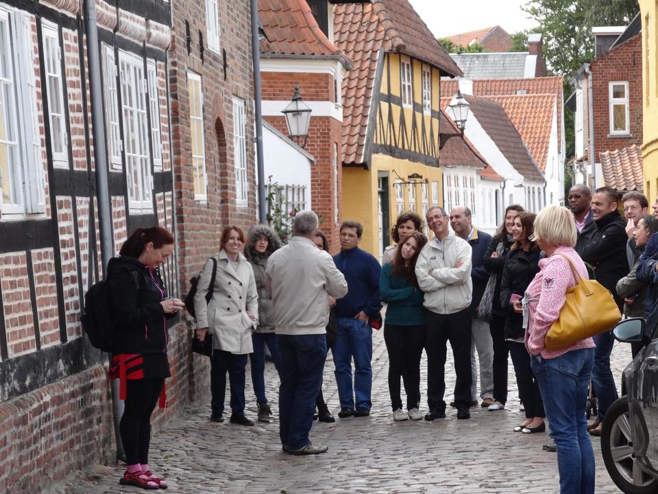 De udenlandske læger blev vist rundt i Ribe af en lokal guide, da de besøgte Danmark i slutningen af Juni